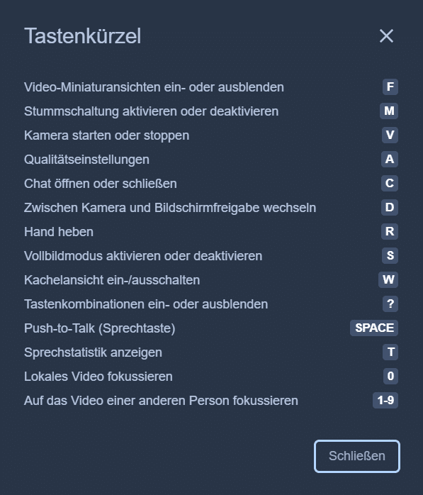 Tastenkürzel in der Videokonferenz